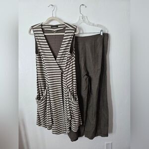 Matthildur Outfit Barrel Leg Pants Striped Vest Tunic Lagenlook Linen Pima L
